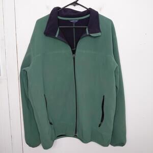 Lands End Jacket Mens Extra Large Fleece Full Zip Up Soft Cozy Blue Lining Green